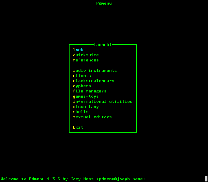Pdmenu: main menu